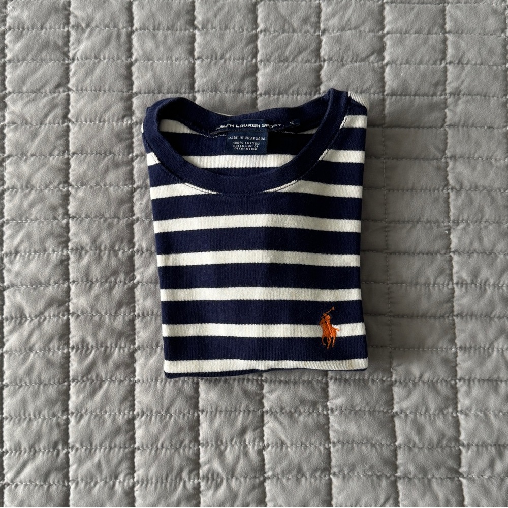 Ralph Lauren Navy and White Striped Long Sleeve Tee